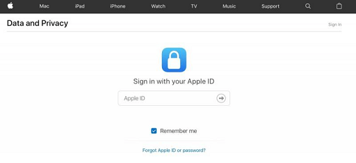 Sign in to the Data and Privacy page of Apple