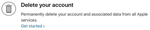 click on Get Started option under the Delete your account