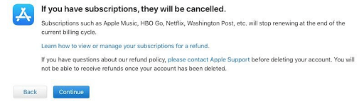 subscriptions will cancel if you click on Continue