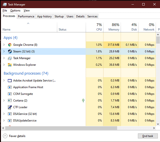 Restart the Steam and Computer - In task manager find steam