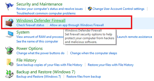 Disable Windows Firewall or Antivirus - Click on windows defender firewall