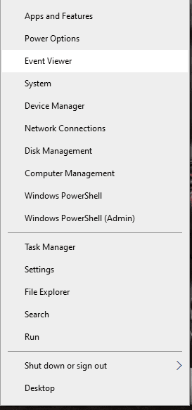 right-click on the Start button and click on Event Viewer
