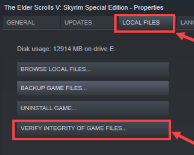 Click on the LOCAL FILES tab and then choose VERIFY INTEGRITY OF GAME FILES