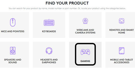 Scroll down the official Support website of Logitech, and click on Gaming