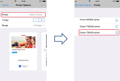 Touch Select Printer and then tap on your printer