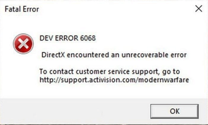 Dev Error 6068 in MW