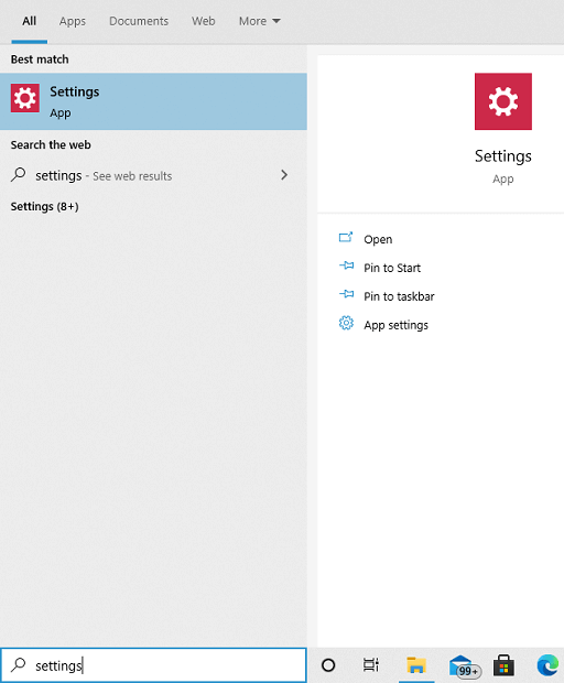 In the windows search bar, type Settings, and hit Enter