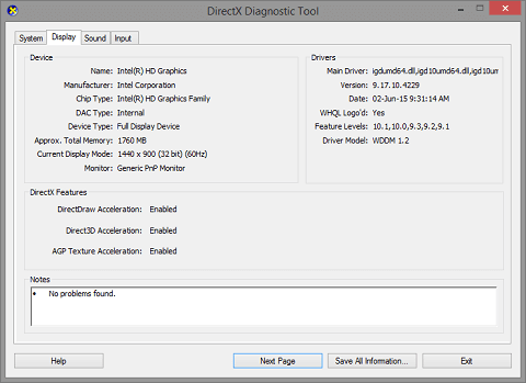 From the Diagnostic Toolbox, click on the Display tab