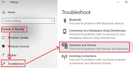 Troubleshoot the hardware problems - Run the Troubleshooter