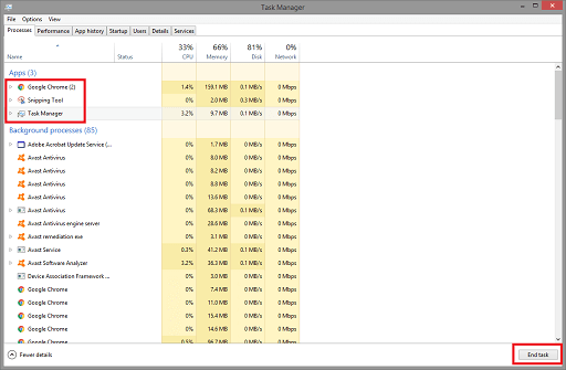 Task Manager, select Every Application, and then click on End Task to close them