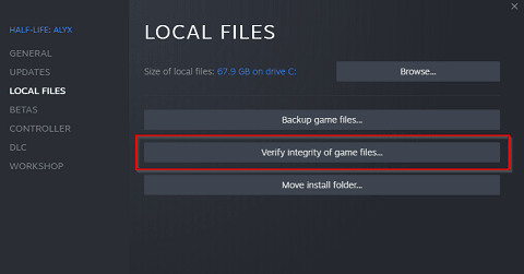 LOCAL FILES tab and then Verify integrity of game files