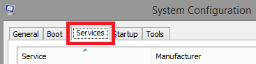 System configuration Services tab