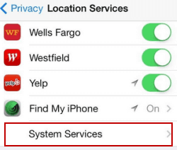 Viewing Google location history on iPhone- click on system service