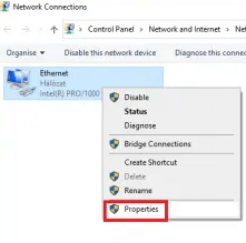 Right-click on your network connection and select Properties