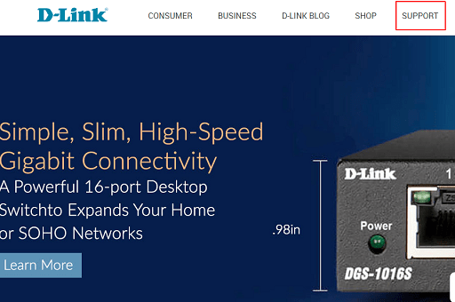 D-Link official website - click on support