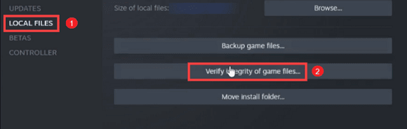 Choose local file and verify integrity of game file