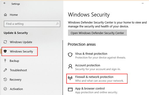 Windows Security then go to firewall and network protection