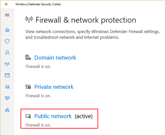 filrewall and network protection- public network active