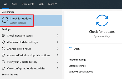 Open Check for Updates from the search bar