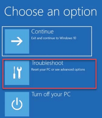Choose Troubleshoot- reset your pc or see advanced option