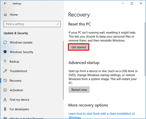 Use Settings to factory reset HP laptop - Get started