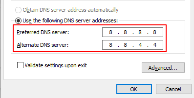 Use the following DNS server addresses