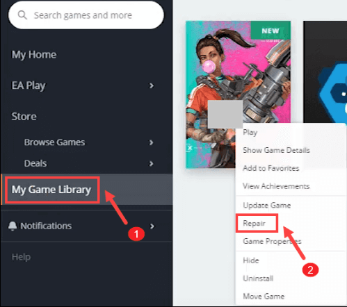 Open the game library and repair the game