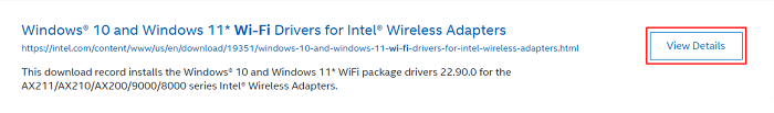 View Details of intel driver