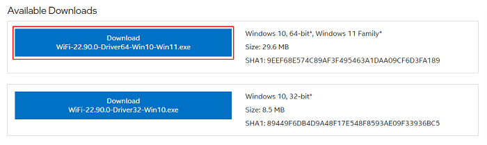 Download the Intel WiFi 6 AX200 drivers
