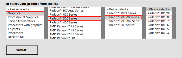 Choose Graphics, then radeon rx 500 series, then rx 580