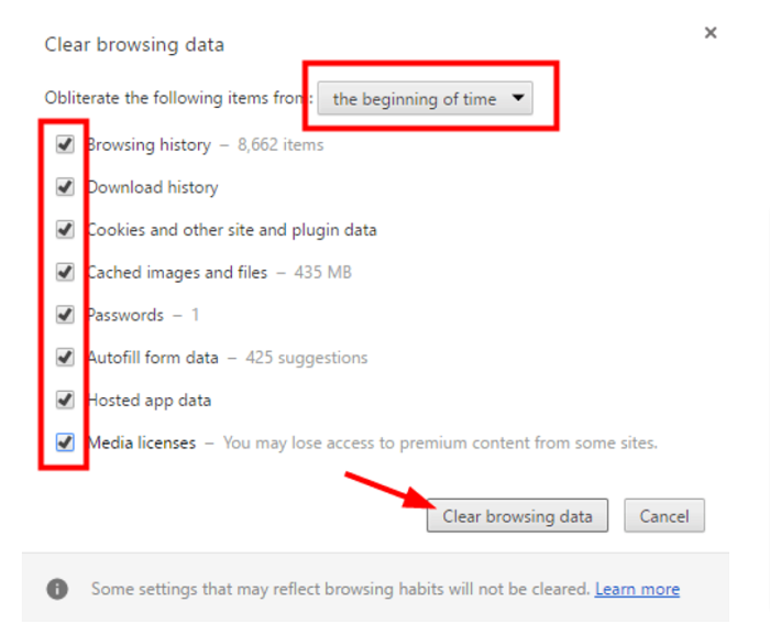 Google Chrome - Clear browsing data