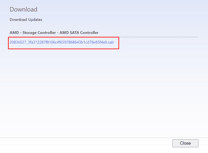 downloading the Standard SATA AHCI Controller update’s installer