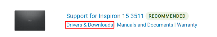 Select Drivers & Downloads in support for inspiron 15 3511