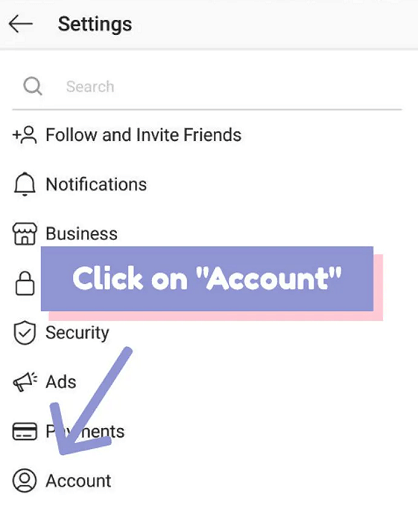 Open instagram account setting