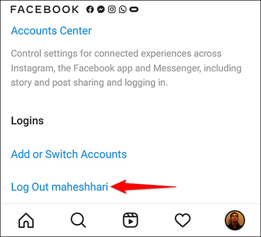 logout the instagram account
