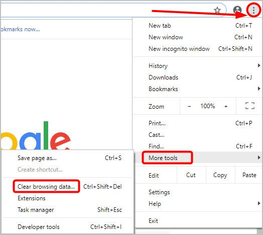 Google Chrome - Clear browsing data