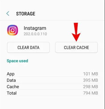 Instagram Clear cache